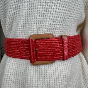 Girly Grunge 80's Bold Minimal Vintage Woven Wide Red Stretchy Belt Large Buckle